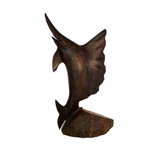 Ironwood Hand-Carved Swordfish Marlin Statue Nautical Vintage Lake Decor Chip
